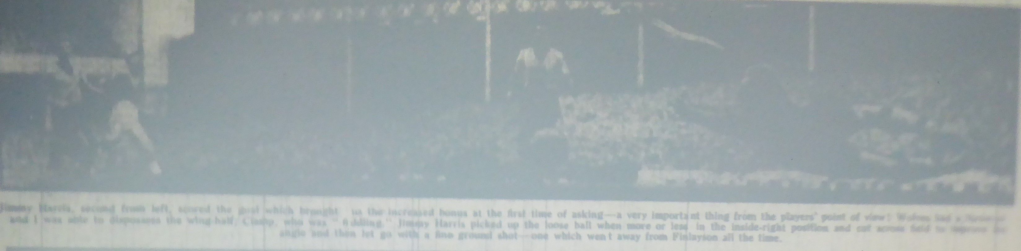 535a 24.08.57 Harris v Wolves (H) Jimmy Harris fires a low shot past Wolves keeper, Malcolm Fi...JPG