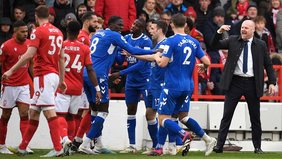 Everton and Nottingham Forest players clash