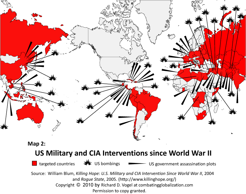 Map of US Military and CIA Interventions since World War 2 – William Blum