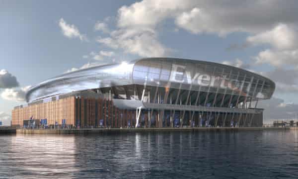 The architect’s impression of how Everton’s new home at Bramley-Moore dock will eventually look