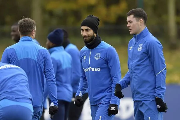 Andre Gomes during an Everton training session at USM Finch Farm on November 9, 2018 in Halewood, England. (Photo by Tony McArdle/Everton FC via Getty Images)