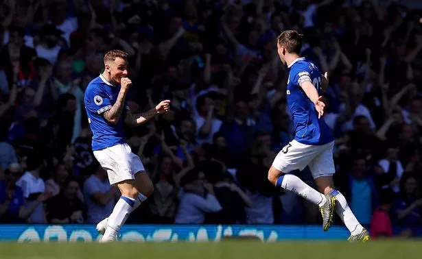 Everton's Lucas Digne (left) celebrates with Seamus Coleman