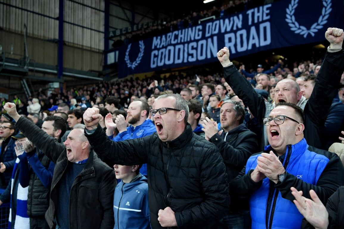 Everton banners at Goodison Park with The Goodison Gang