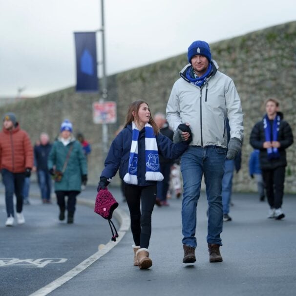 Everton fans walking to Hill Dickinson Stadium