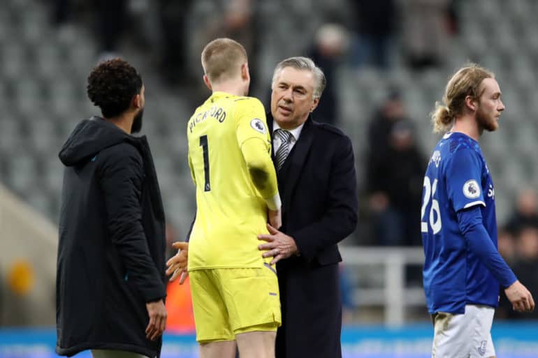 Jordan Pickford and Carlo Ancelotti