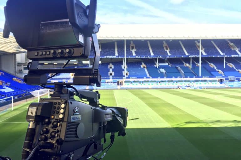 Television camera pointing at Goodison Park