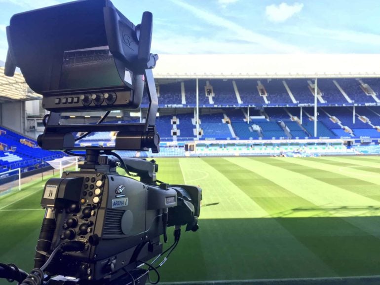 Television camera pointing at Goodison Park